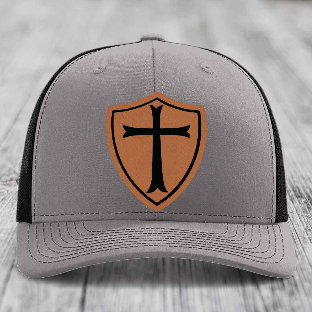 Knights Templar - Leather Patch Hat - Rawhide to Black Patch - Richardson 112 Snapback Trucker Hat