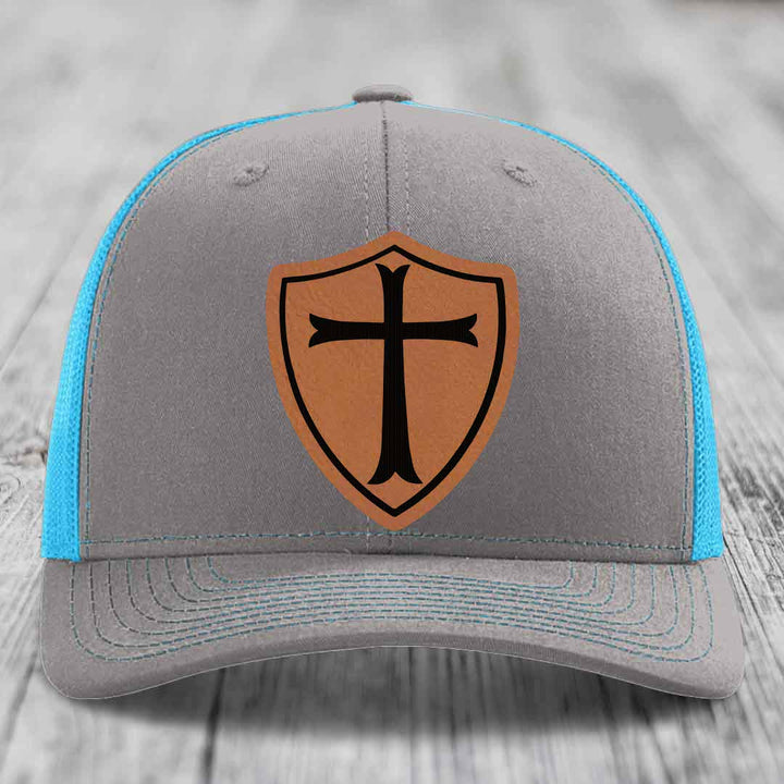 Knights Templar - Leather Patch Hat - Rawhide to Black Patch - Richardson 112 Snapback Trucker Hat