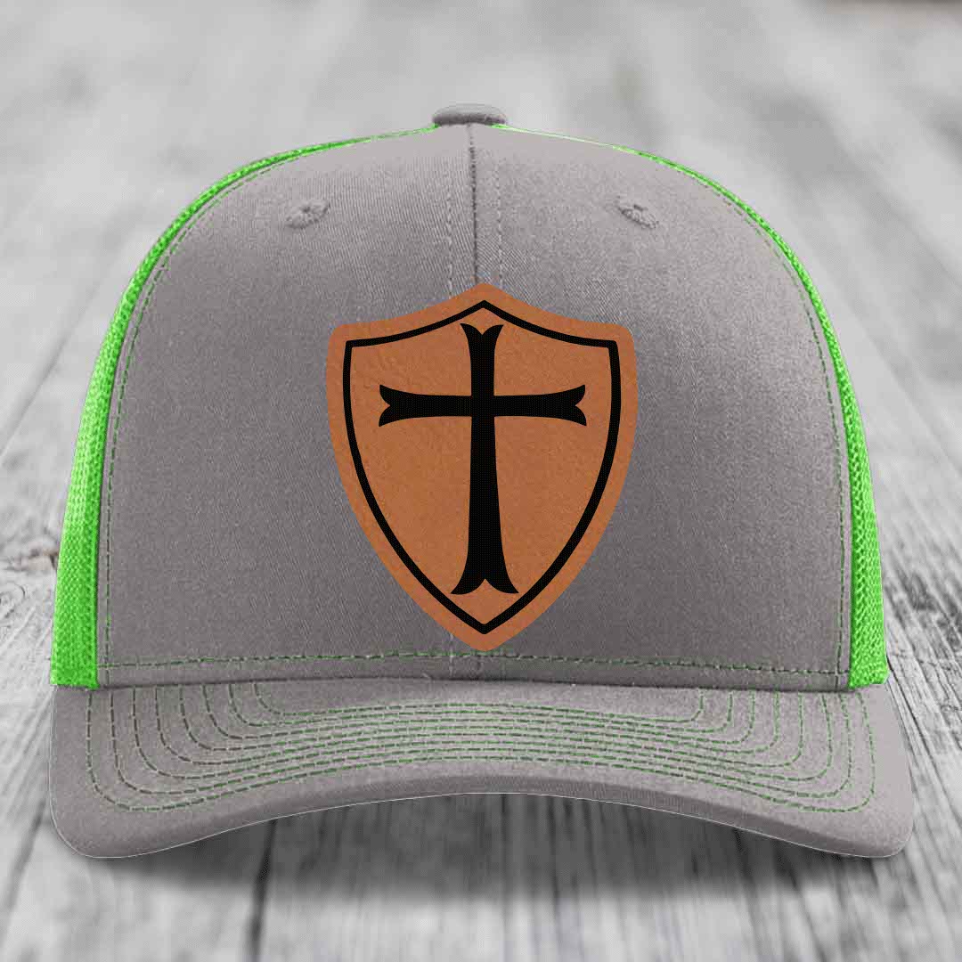 Knights Templar - Leather Patch Hat - Rawhide to Black Patch - Richardson 112 Snapback Trucker Hat