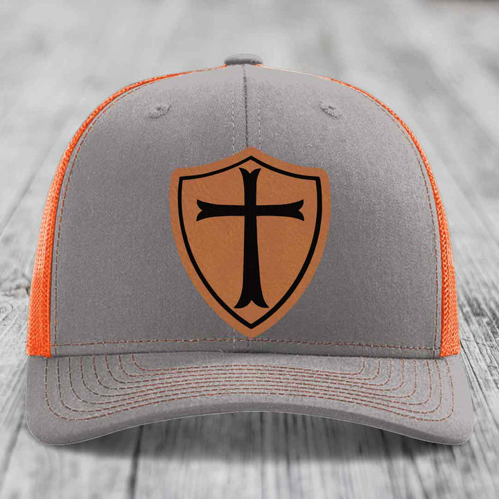 Knights Templar - Leather Patch Hat - Rawhide to Black Patch - Richardson 112 Snapback Trucker Hat