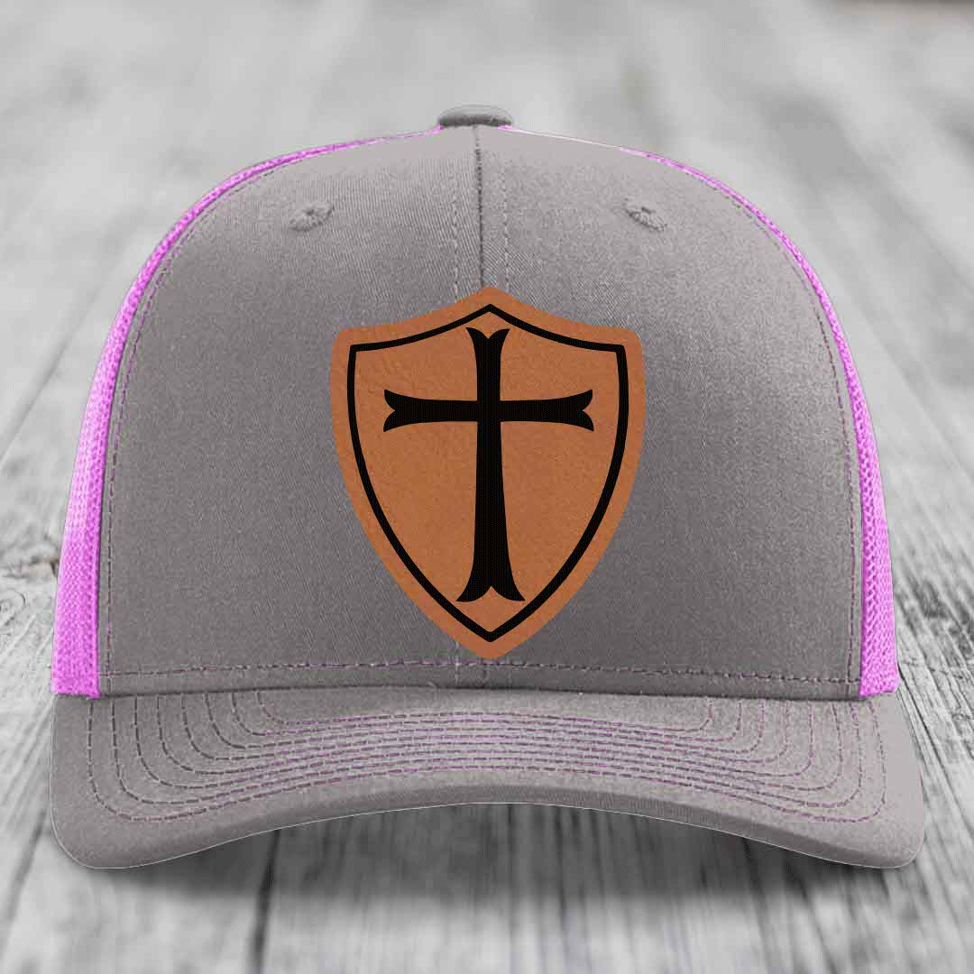 Knights Templar - Leather Patch Hat - Rawhide to Black Patch - Richardson 112 Snapback Trucker Hat