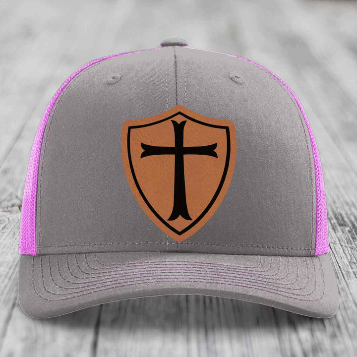 Knights Templar - Leather Patch Hat - Rawhide to Black Patch - Richardson 112 Snapback Trucker Hat