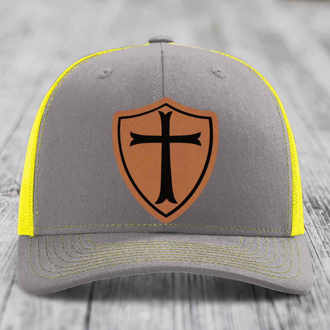 Knights Templar - Leather Patch Hat - Rawhide to Black Patch - Richardson 112 Snapback Trucker Hat