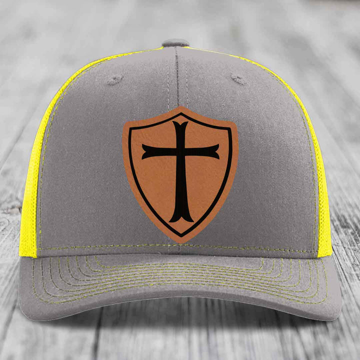 Knights Templar - Leather Patch Hat - Rawhide to Black Patch - Richardson 112 Snapback Trucker Hat