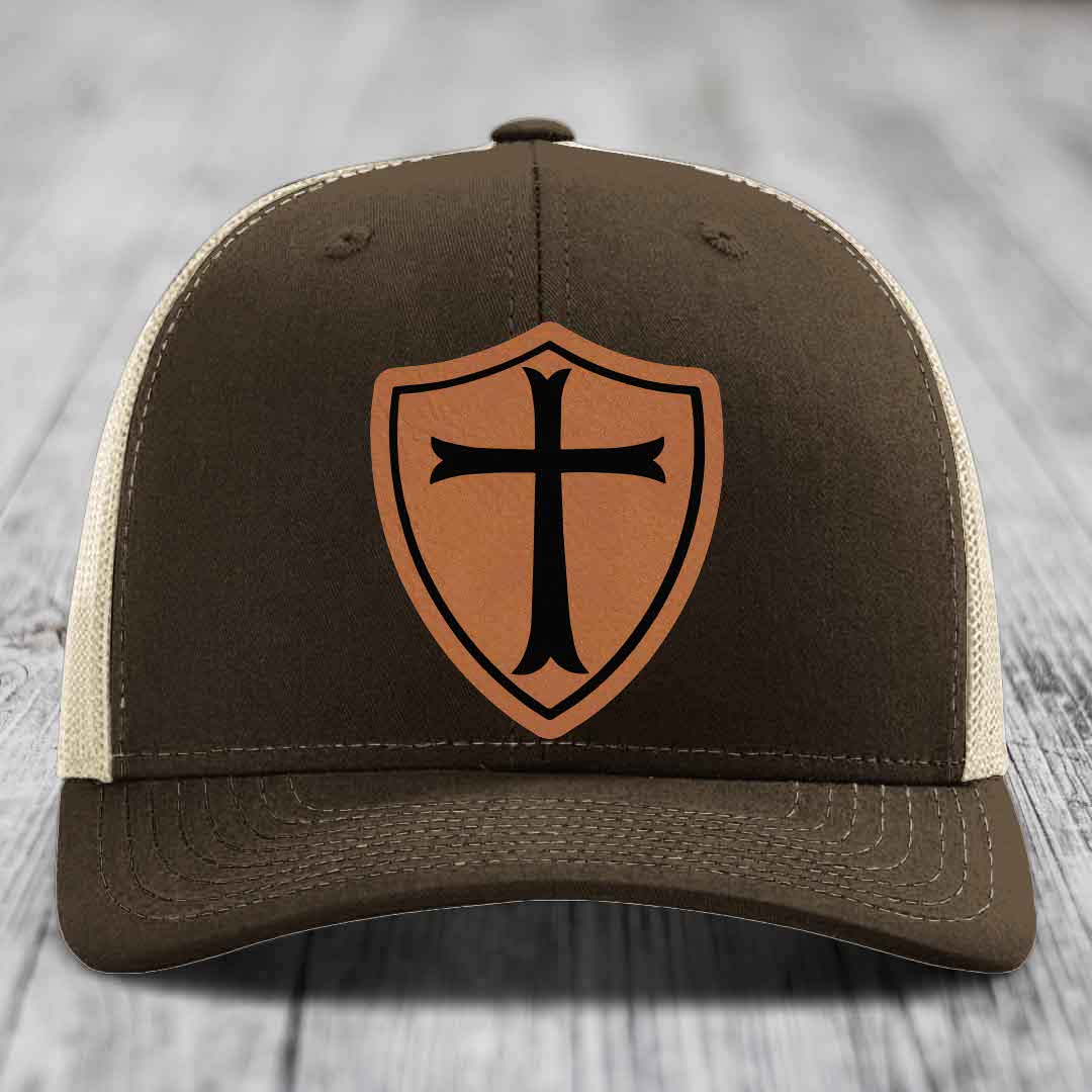 Knights Templar - Leather Patch Hat - Rawhide to Black Patch - Richardson 112 Snapback Trucker Hat