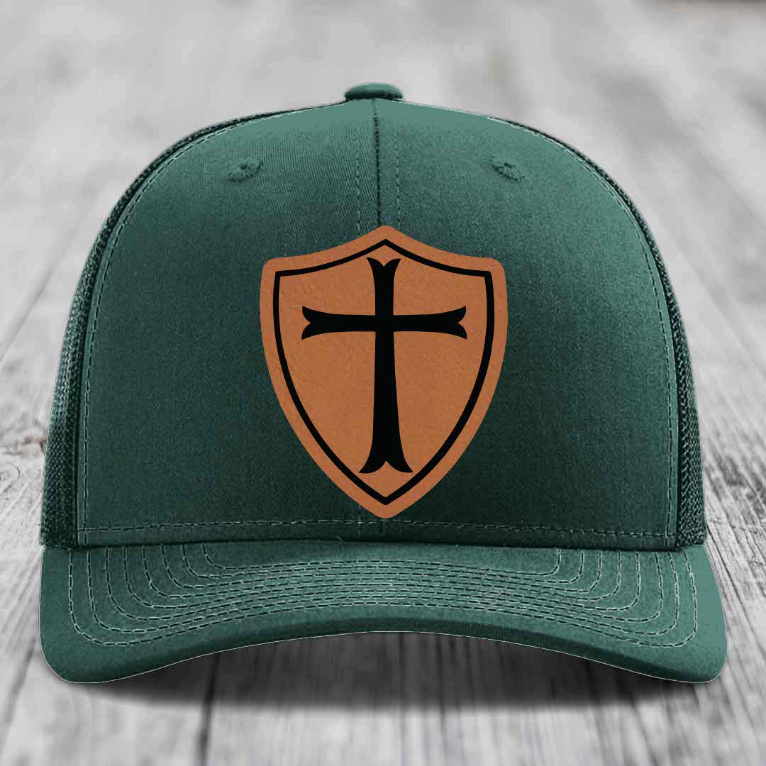 Knights Templar - Leather Patch Hat - Rawhide to Black Patch - Richardson 112 Snapback Trucker Hat