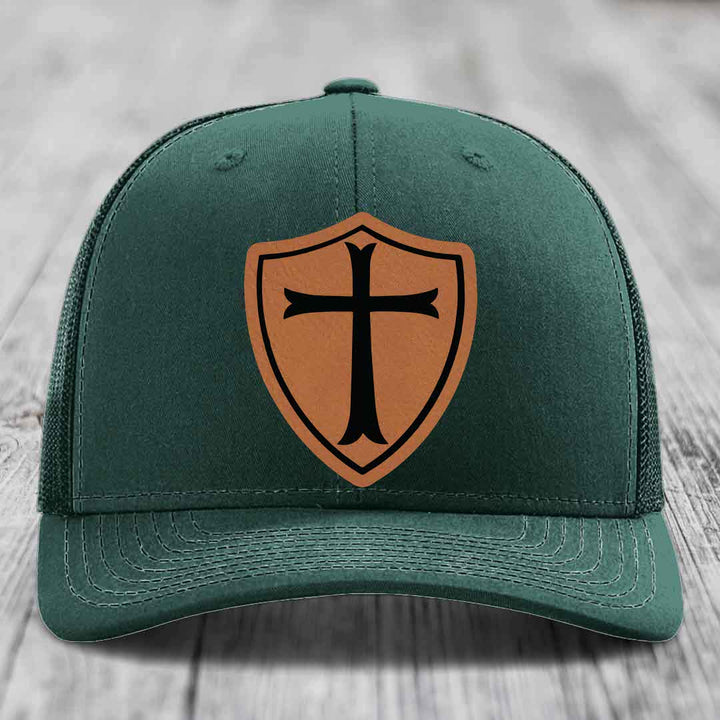 Knights Templar - Leather Patch Hat - Rawhide to Black Patch - Richardson 112 Snapback Trucker Hat