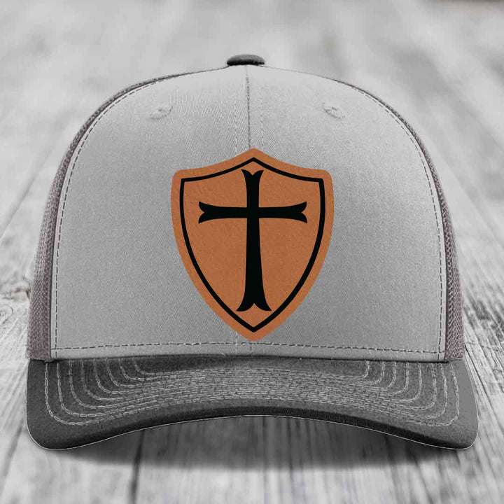 Knights Templar - Leather Patch Hat - Rawhide to Black Patch - Richardson 112 Snapback Trucker Hat
