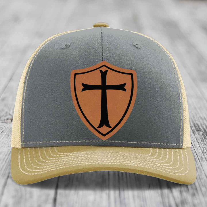 Knights Templar - Leather Patch Hat - Rawhide to Black Patch - Richardson 112 Snapback Trucker Hat