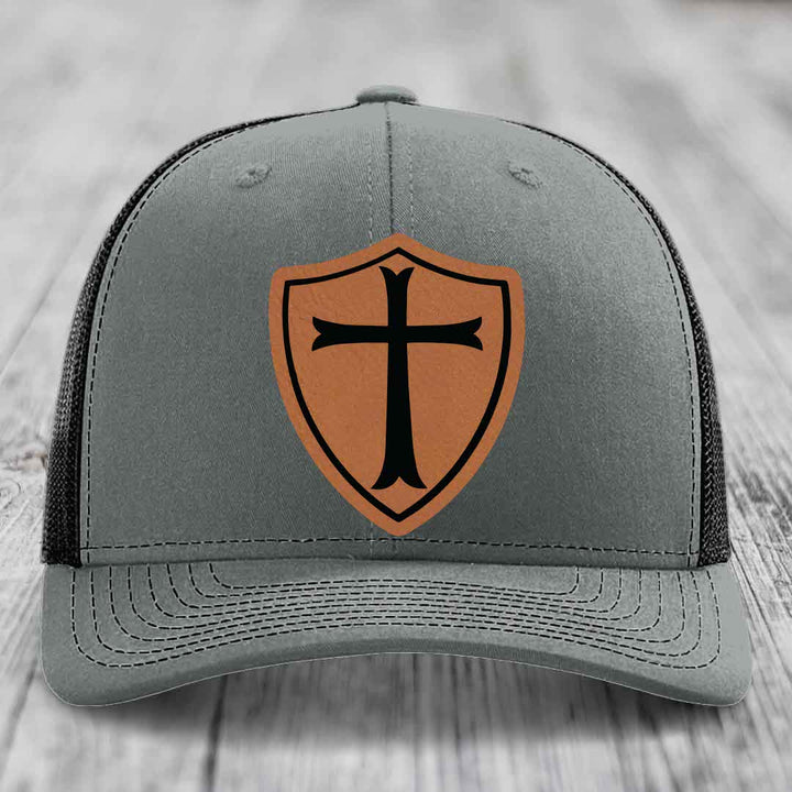 Knights Templar - Leather Patch Hat - Rawhide to Black Patch - Richardson 112 Snapback Trucker Hat