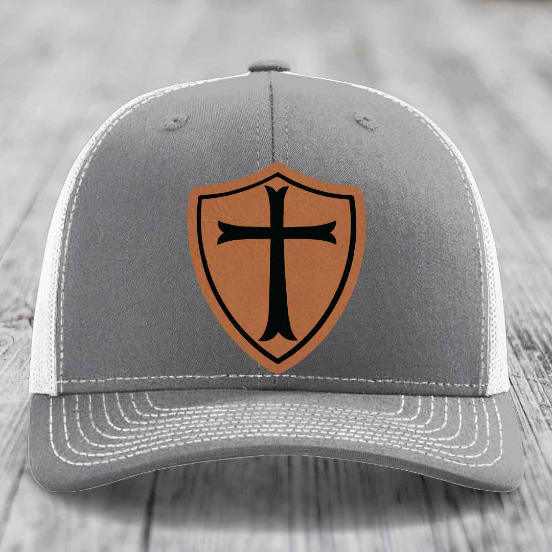 Knights Templar - Leather Patch Hat - Rawhide to Black Patch - Richardson 112 Snapback Trucker Hat
