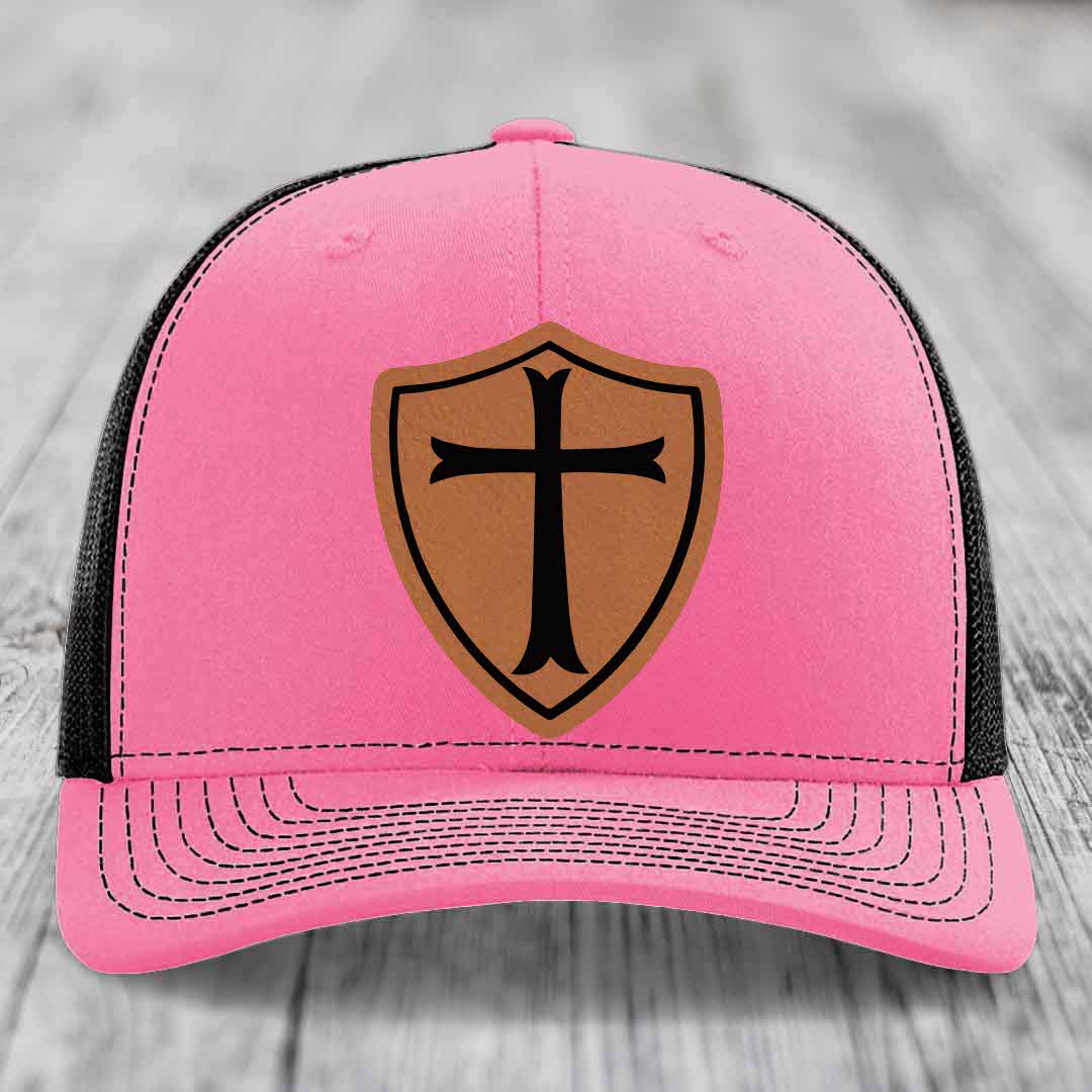 Knights Templar - Leather Patch Hat - Rawhide to Black Patch - Richardson 112 Snapback Trucker Hat