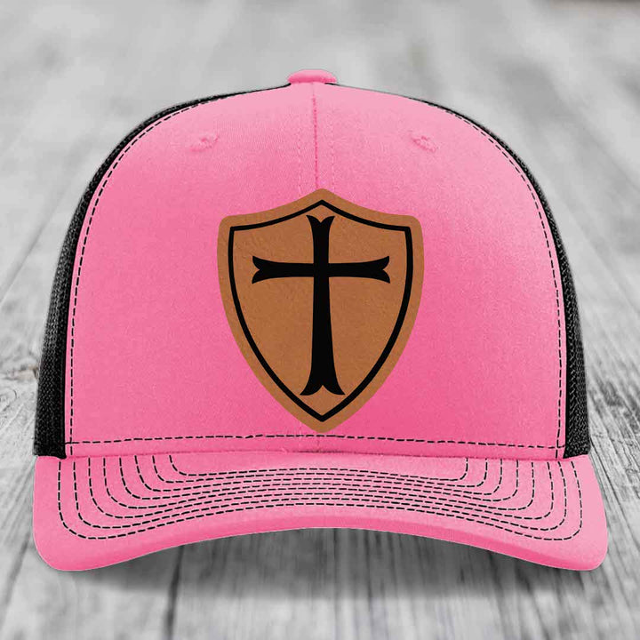 Knights Templar - Leather Patch Hat - Rawhide to Black Patch - Richardson 112 Snapback Trucker Hat