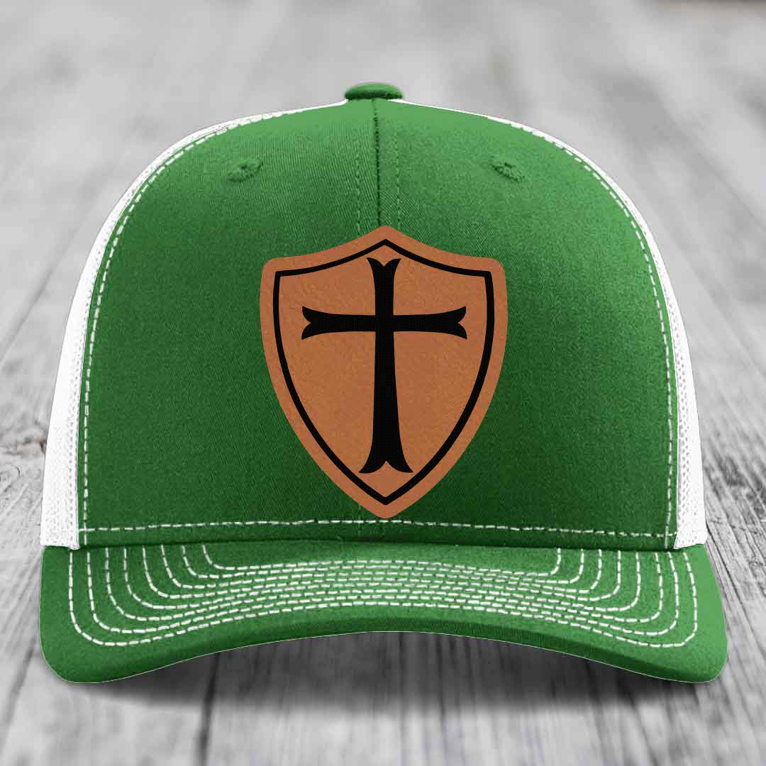 Knights Templar - Leather Patch Hat - Rawhide to Black Patch - Richardson 112 Snapback Trucker Hat