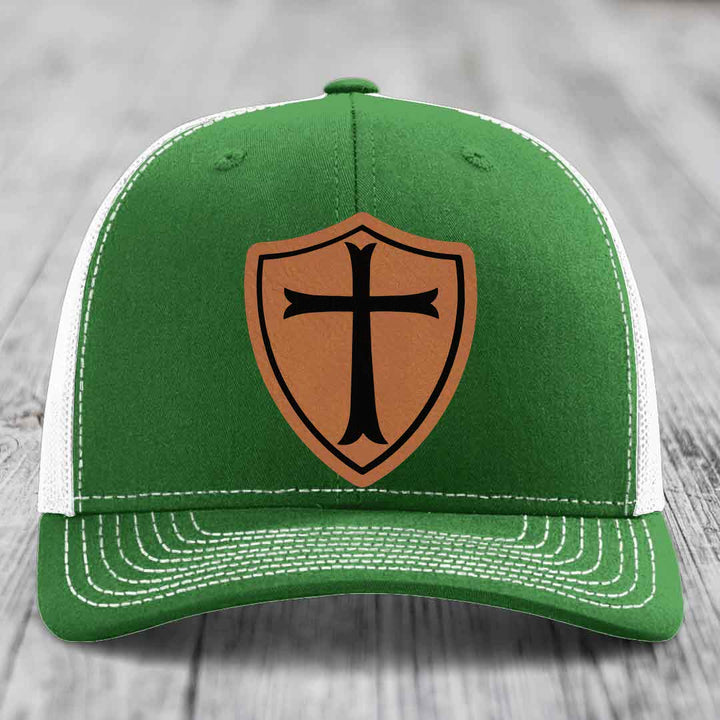 Knights Templar - Leather Patch Hat - Rawhide to Black Patch - Richardson 112 Snapback Trucker Hat