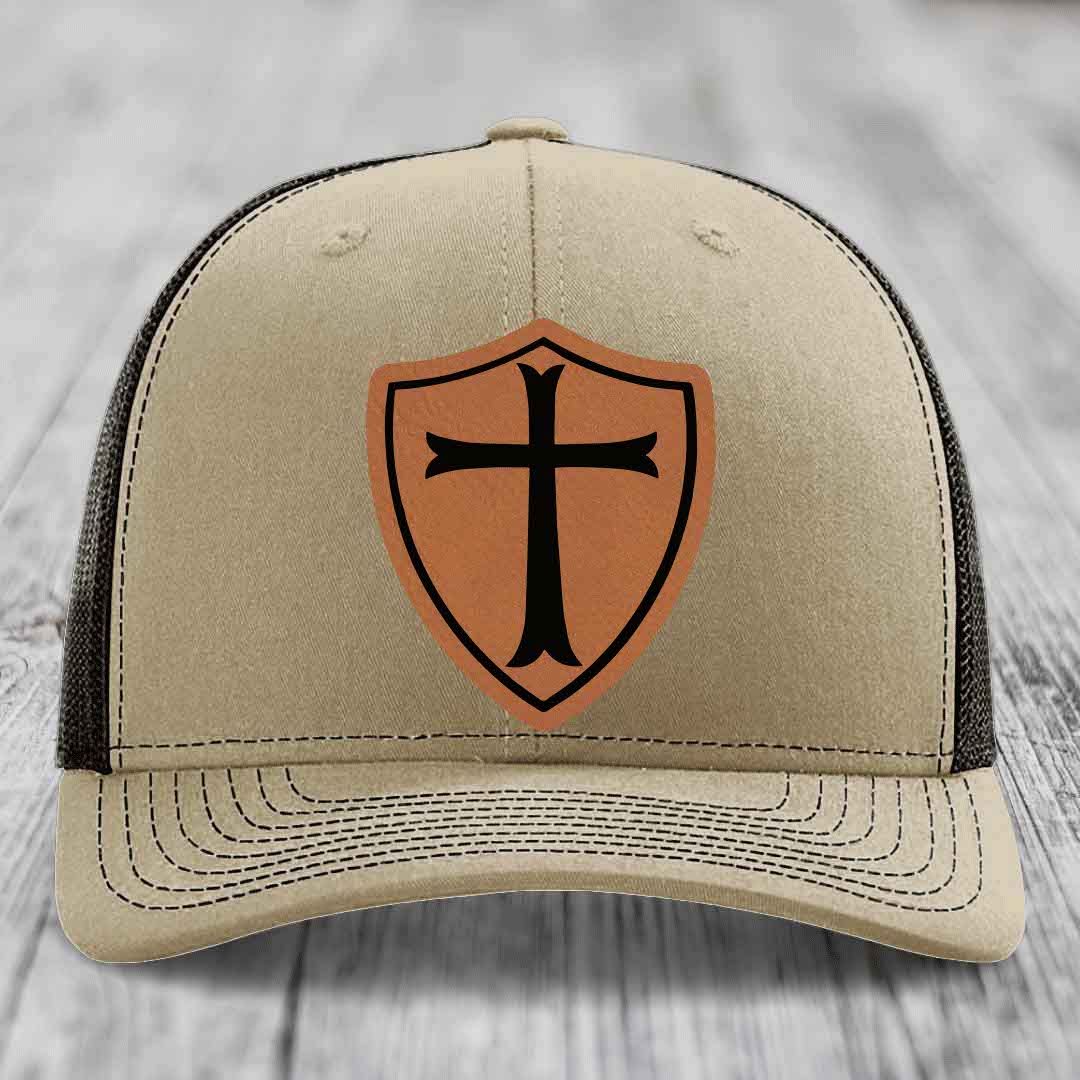Knights Templar - Leather Patch Hat - Rawhide to Black Patch - Richardson 112 Snapback Trucker Hat