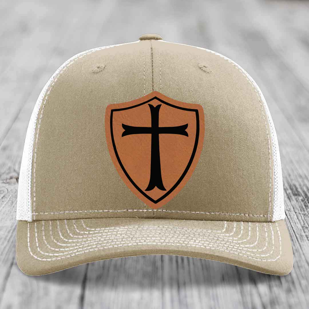 Knights Templar - Leather Patch Hat - Rawhide to Black Patch - Richardson 112 Snapback Trucker Hat