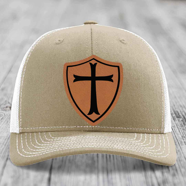 Knights Templar - Leather Patch Hat - Rawhide to Black Patch - Richardson 112 Snapback Trucker Hat