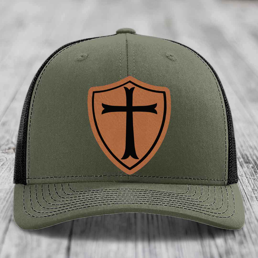 Knights Templar - Leather Patch Hat - Rawhide to Black Patch - Richardson 112 Snapback Trucker Hat