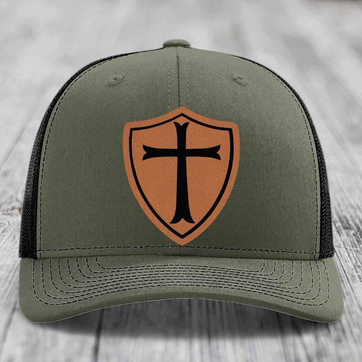 Knights Templar - Leather Patch Hat - Rawhide to Black Patch - Richardson 112 Snapback Trucker Hat