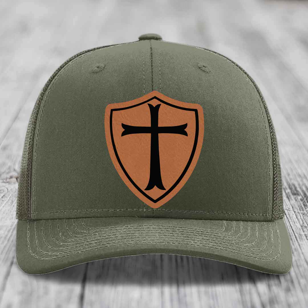 Knights Templar - Leather Patch Hat - Rawhide to Black Patch - Richardson 112 Snapback Trucker Hat
