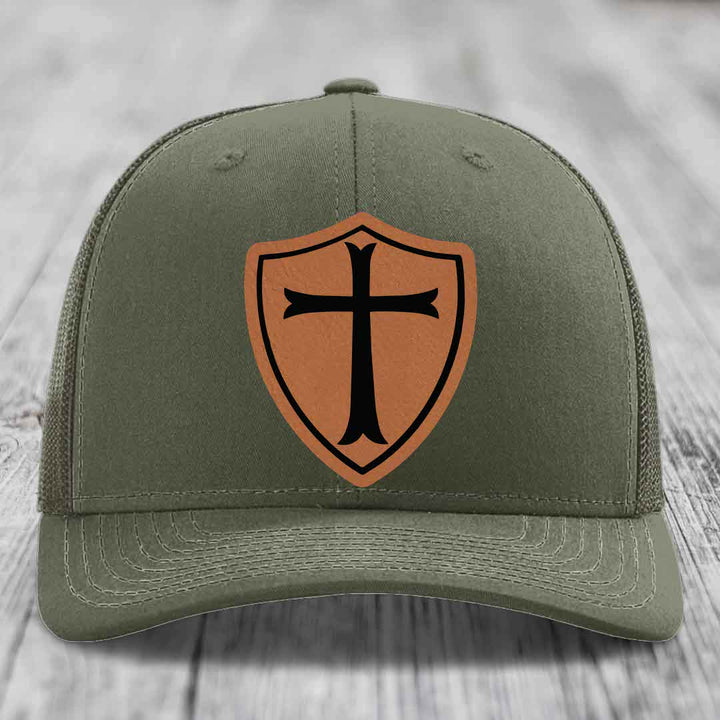 Knights Templar - Leather Patch Hat - Rawhide to Black Patch - Richardson 112 Snapback Trucker Hat