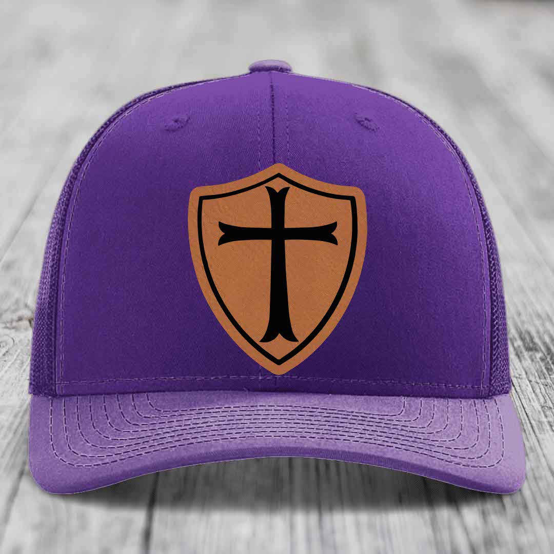 Knights Templar - Leather Patch Hat - Rawhide to Black Patch - Richardson 112 Snapback Trucker Hat