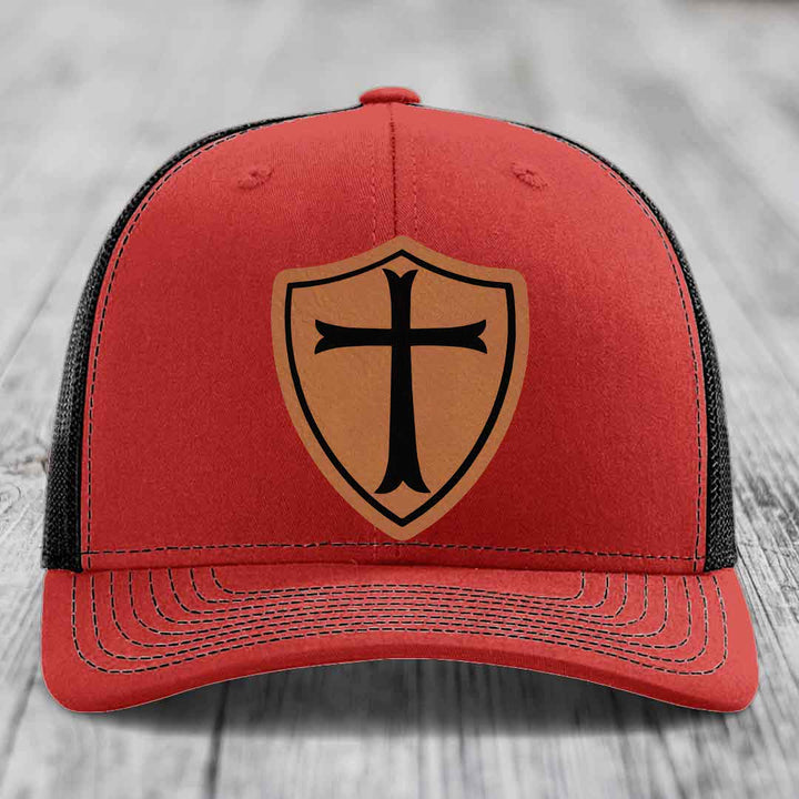 Knights Templar - Leather Patch Hat - Rawhide to Black Patch - Richardson 112 Snapback Trucker Hat