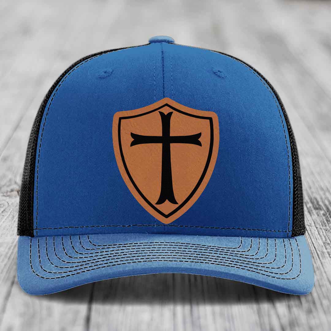 Knights Templar - Leather Patch Hat - Rawhide to Black Patch - Richardson 112 Snapback Trucker Hat