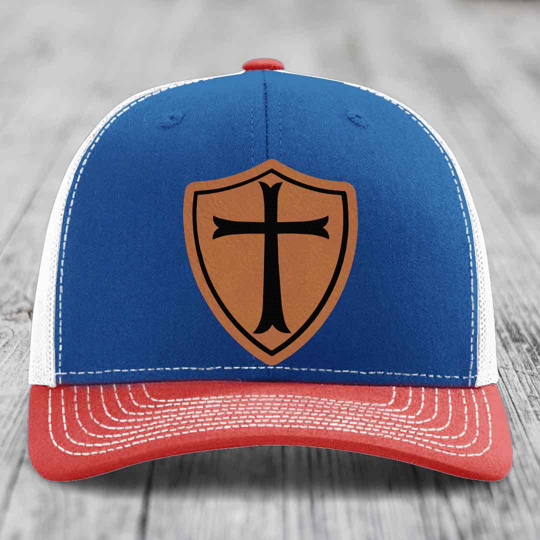 Knights Templar - Leather Patch Hat - Rawhide to Black Patch - Richardson 112 Snapback Trucker Hat