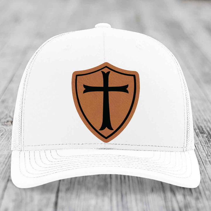 Knights Templar - Leather Patch Hat - Rawhide to Black Patch - Richardson 112 Snapback Trucker Hat
