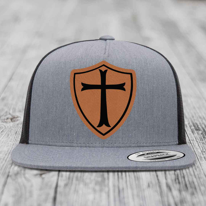 Knights Templar - Leather Patch Hat - Rawhide to Black Patch - Yupoong 6006 Snapback Flatbill Hat
