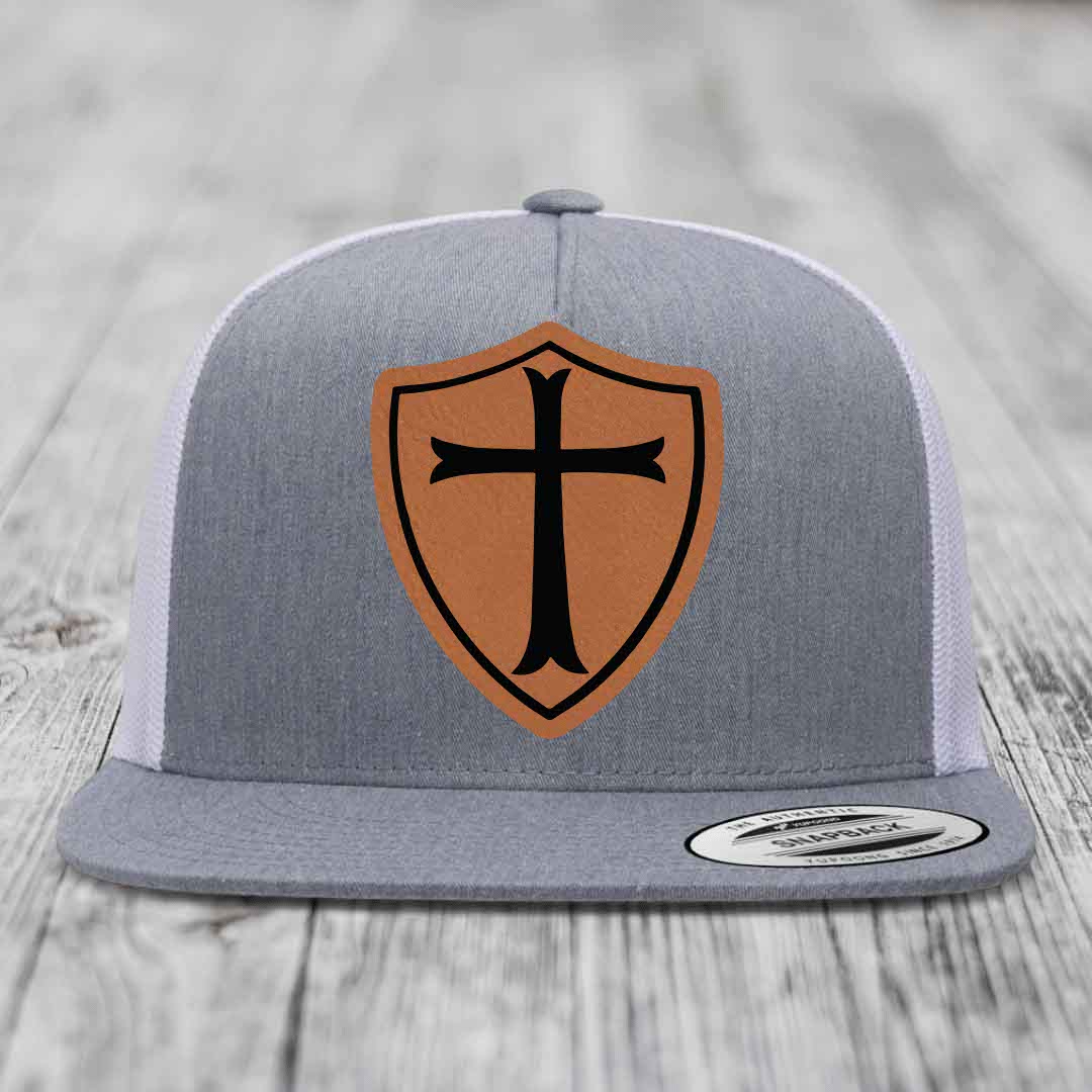 Knights Templar - Leather Patch Hat - Rawhide to Black Patch - Yupoong 6006 Snapback Flatbill Hat