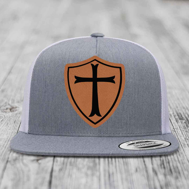Knights Templar - Leather Patch Hat - Rawhide to Black Patch - Yupoong 6006 Snapback Flatbill Hat