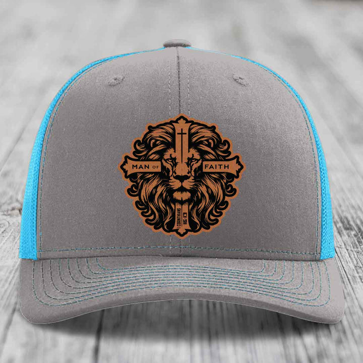 Man of Faith - Leather Patch Hat - Rawhide to Black Patch - Richardson 112 Snapback Trucker Hat