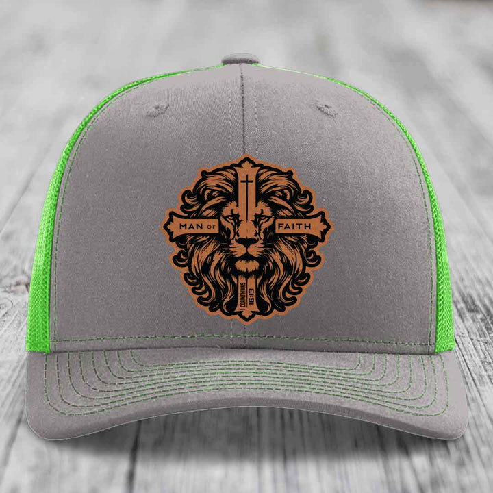 Man of Faith - Leather Patch Hat - Rawhide to Black Patch - Richardson 112 Snapback Trucker Hat
