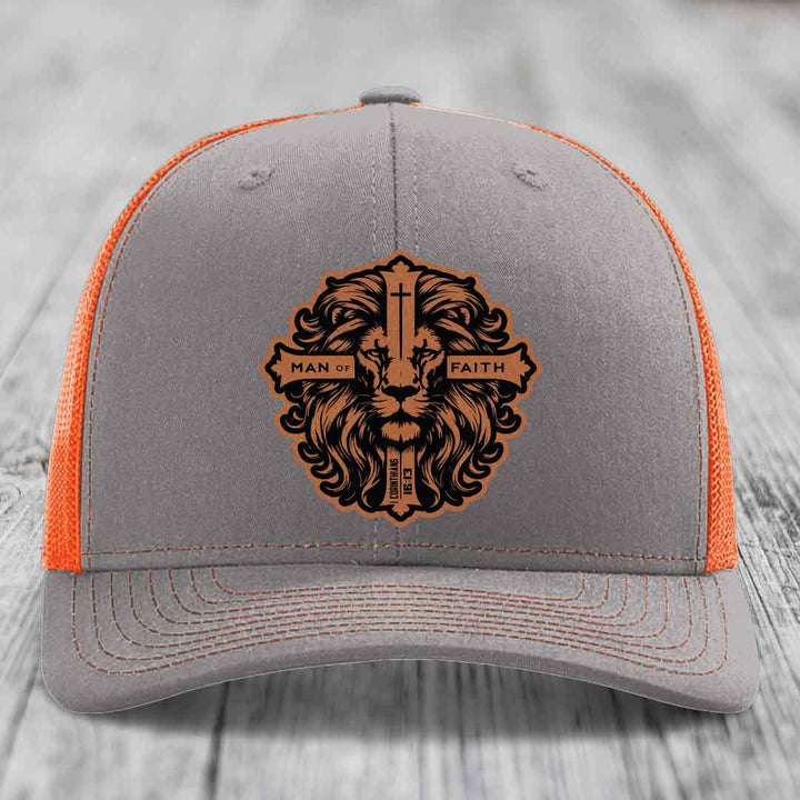Man of Faith - Leather Patch Hat - Rawhide to Black Patch - Richardson 112 Snapback Trucker Hat