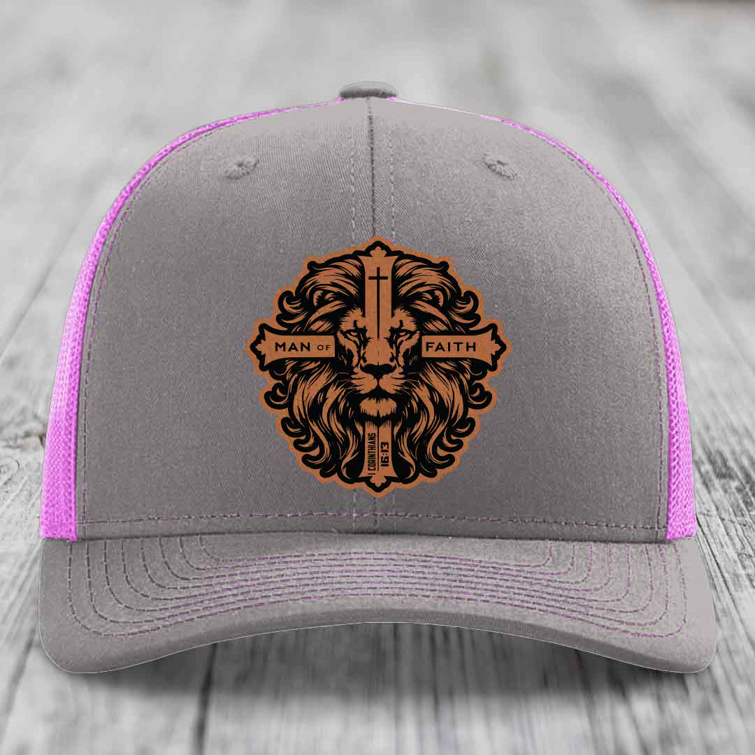Man of Faith - Leather Patch Hat - Rawhide to Black Patch - Richardson 112 Snapback Trucker Hat