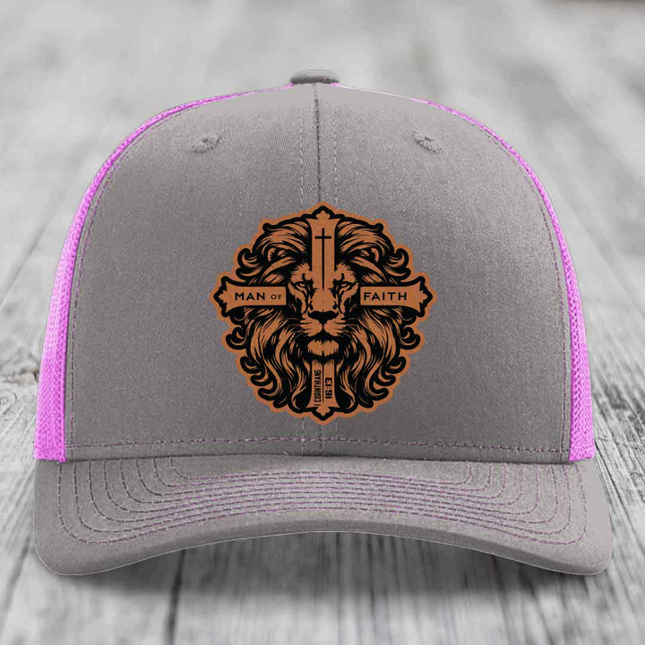 Man of Faith - Leather Patch Hat - Rawhide to Black Patch - Richardson 112 Snapback Trucker Hat