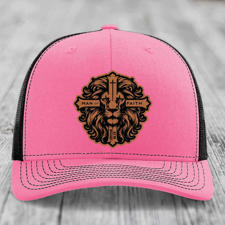 Man of Faith - Leather Patch Hat - Rawhide to Black Patch - Richardson 112 Snapback Trucker Hat