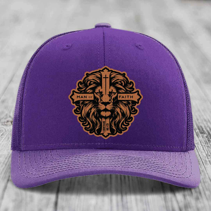 Man of Faith - Leather Patch Hat - Rawhide to Black Patch - Richardson 112 Snapback Trucker Hat