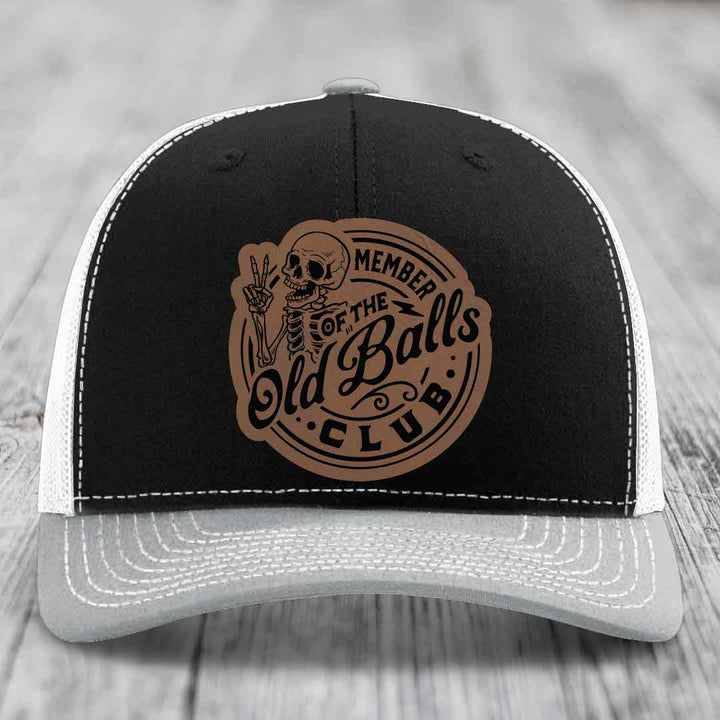 Member of the Old Balls Club - Leather Patch Hat - Dark Brown to Black Patch - Richardson 112 Snapback Trucker Hat