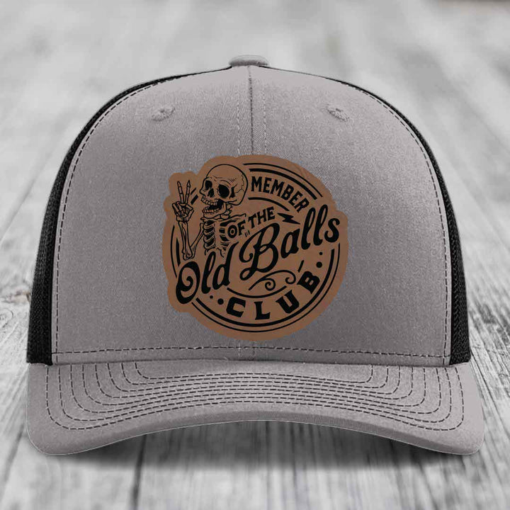 Member of the Old Balls Club - Leather Patch Hat - Dark Brown to Black Patch - Richardson 112 Snapback Trucker Hat