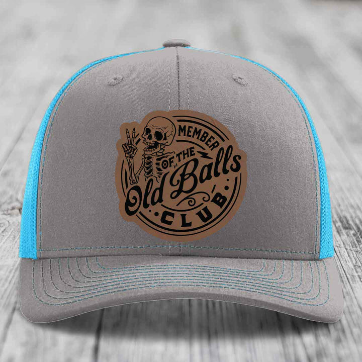 Member of the Old Balls Club - Leather Patch Hat - Dark Brown to Black Patch - Richardson 112 Snapback Trucker Hat