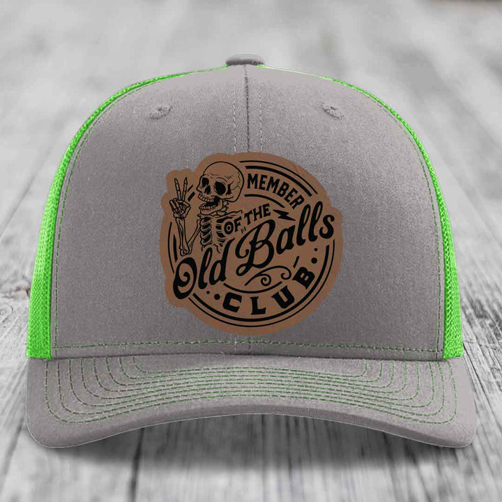 Member of the Old Balls Club - Leather Patch Hat - Dark Brown to Black Patch - Richardson 112 Snapback Trucker Hat