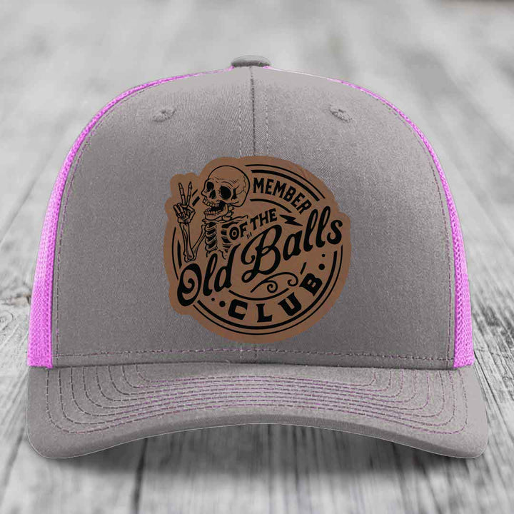 Member of the Old Balls Club - Leather Patch Hat - Dark Brown to Black Patch - Richardson 112 Snapback Trucker Hat