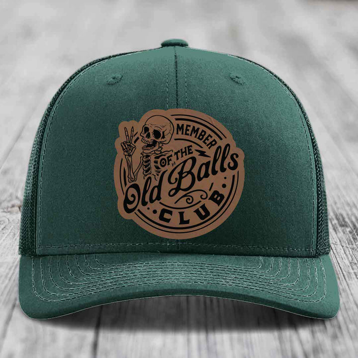 Member of the Old Balls Club - Leather Patch Hat - Dark Brown to Black Patch - Richardson 112 Snapback Trucker Hat