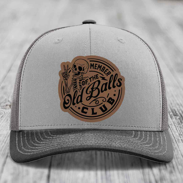 Member of the Old Balls Club - Leather Patch Hat - Dark Brown to Black Patch - Richardson 112 Snapback Trucker Hat