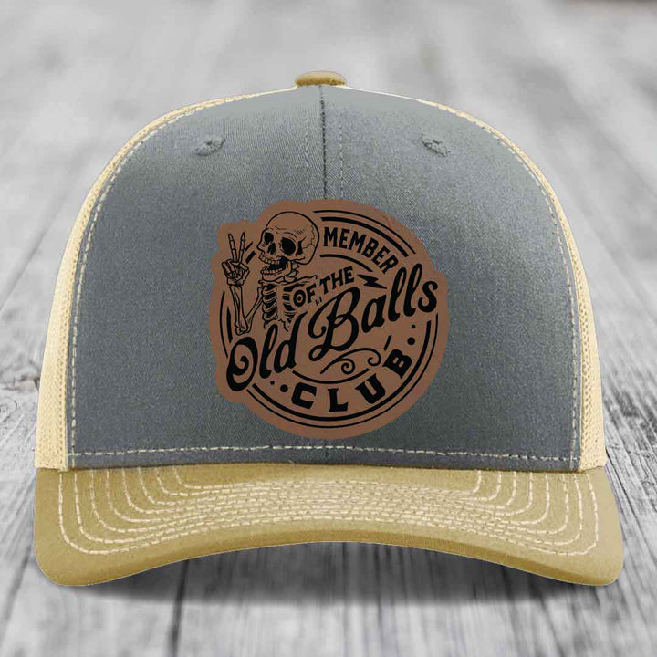 Member of the Old Balls Club - Leather Patch Hat - Dark Brown to Black Patch - Richardson 112 Snapback Trucker Hat