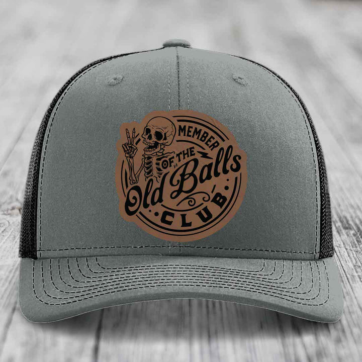 Member of the Old Balls Club - Leather Patch Hat - Dark Brown to Black Patch - Richardson 112 Snapback Trucker Hat
